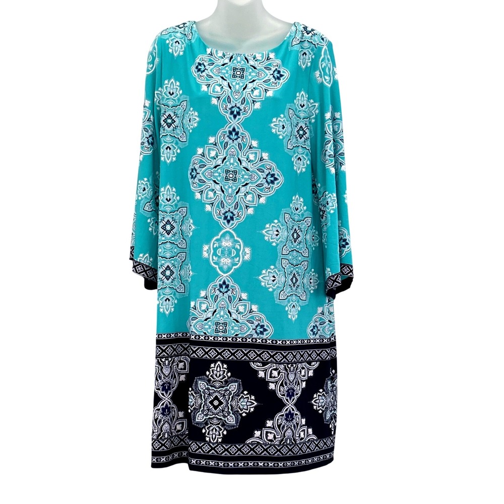 Studio‎ One New York Turquoise Blue Paisley Print Dress Womens XL